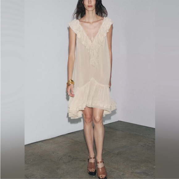 Zara Dresses & Skirts - Zara Ruffled Lace Dress ZW Collection | Chloe Flowy Mid NWT SOLD OUT